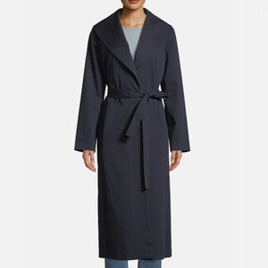 EILEEN FISHER Wide Collar Belted Trench Coat Twill Organic Cotton Midnight Blue